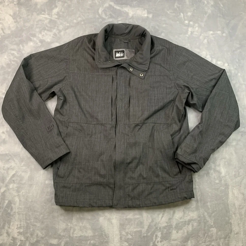 REI‎ E1 Elements Nylon Softshell Charcoal Gray Full Zip Jacket Men's Size M